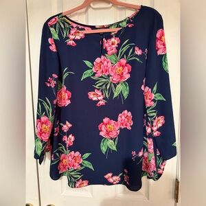 Beautiful navy & Pink popover blouse. Talbots brand